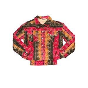 Savanna Jane Aztec Print Corduroy Jacket Fringe Western Boho Shacket Size S NWT